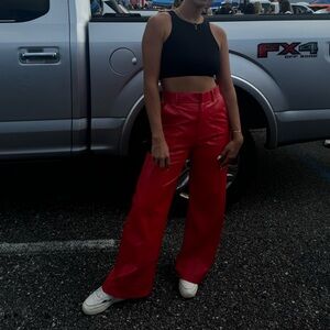 Line and dot leather pants